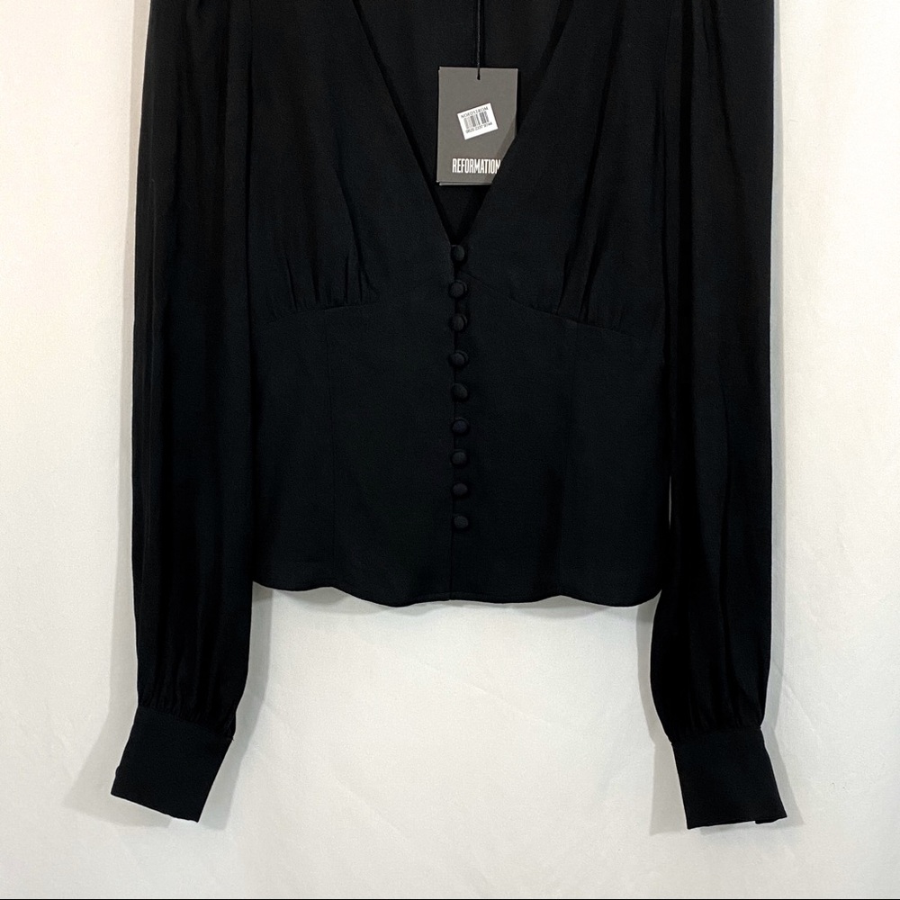 NWT Reformation Adrienne Black V-Neck Blouse Top - Picture 5 of 8